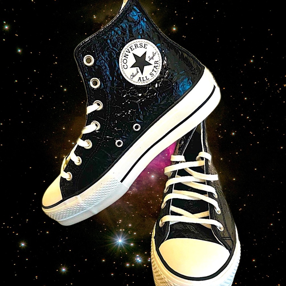 Black Converse Chuck Taylor All Star Lift Platform Crinkled Leather Hightop Shoe